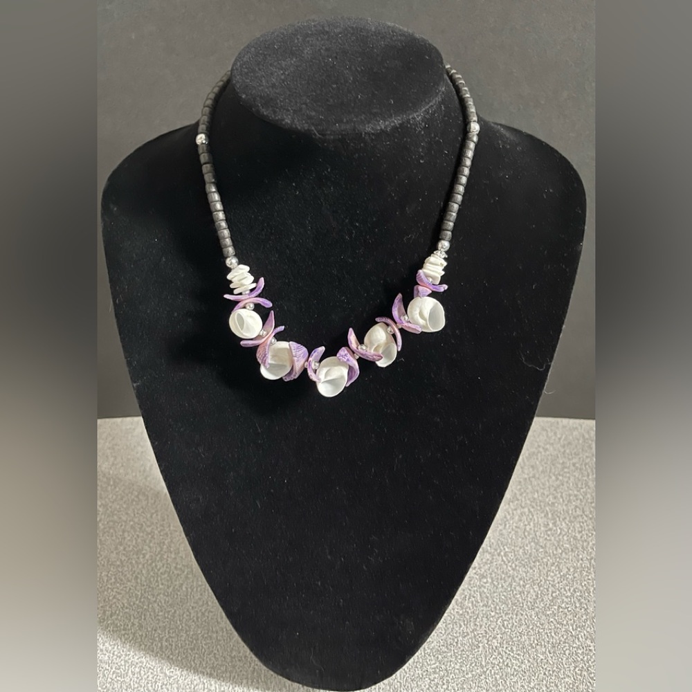 White & Purple Shell Necklace